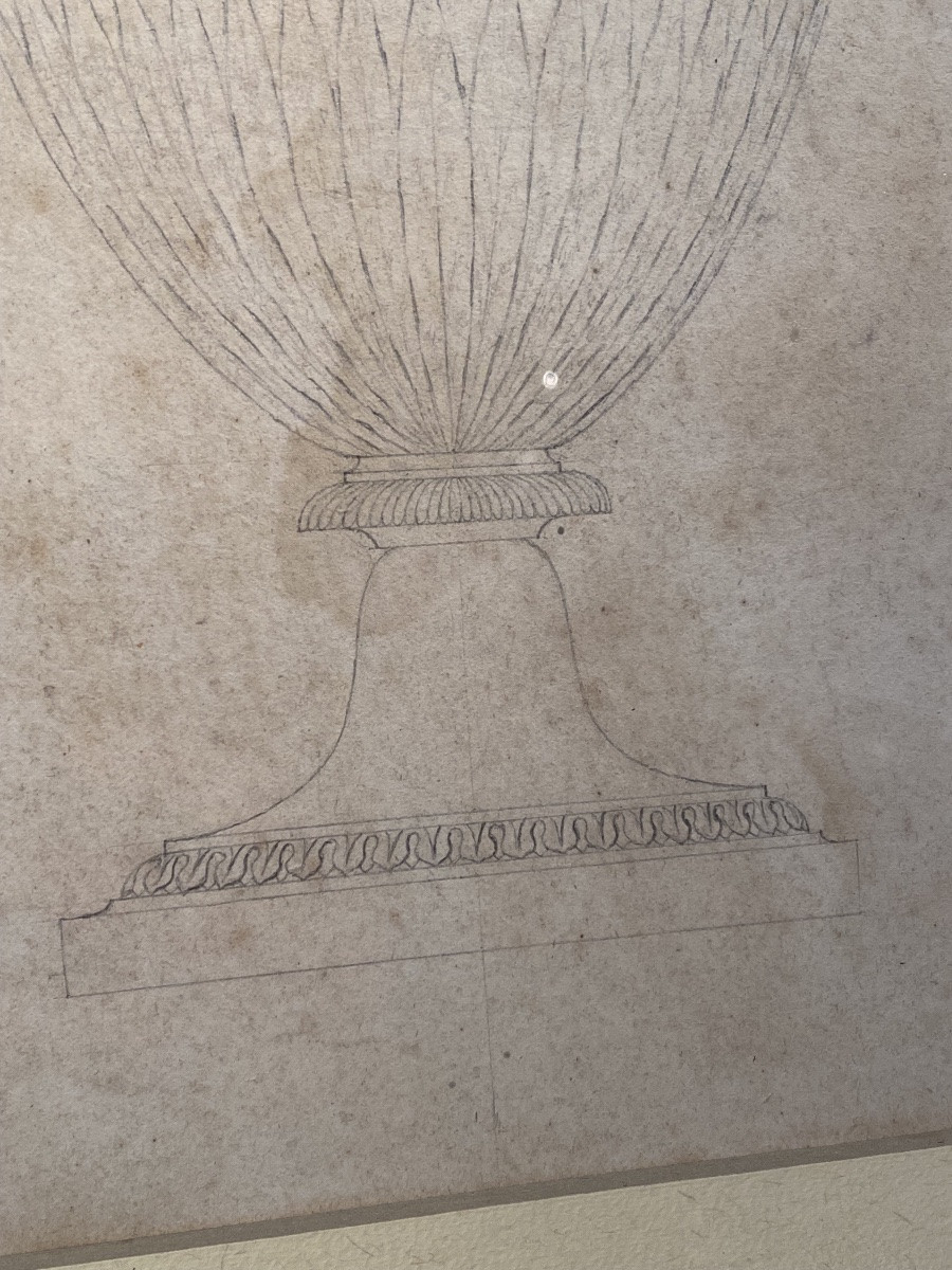 Antique Drawing. Design For A Vase. End Of 18th Century-photo-4