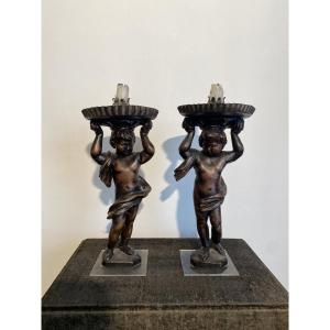 Two 18th Century Cherubs In Carved Wood