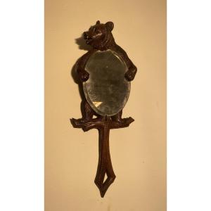 Forêt-noire Ours En Bois Sculpté Miroir 19ème Siècle