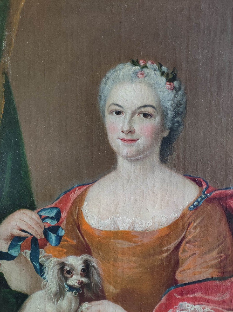 J.c. Fenouil, Important Portrait Of Lady With A Spaniel Louis XV Period-photo-3