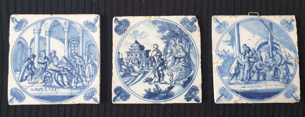 Three Beautiful 17th Century Tiles Biblical Scenes