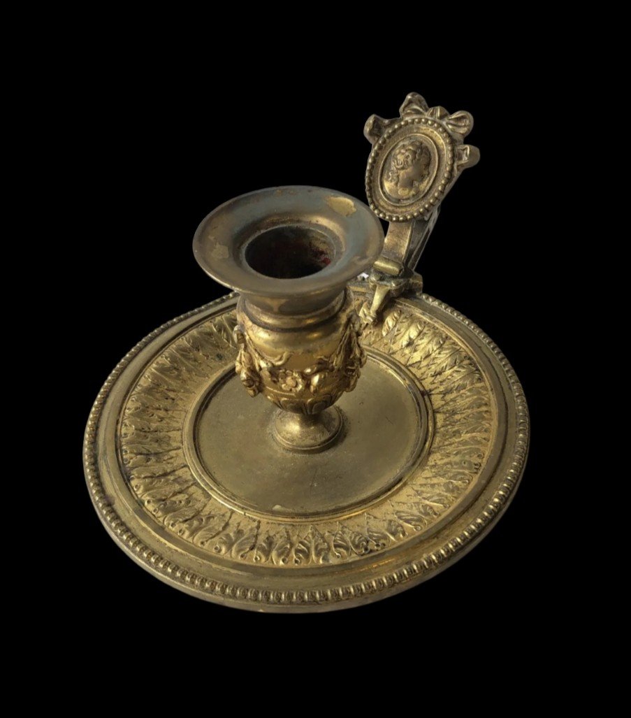 Hand Candlestick In Gilt Bronze Early Nineteenth