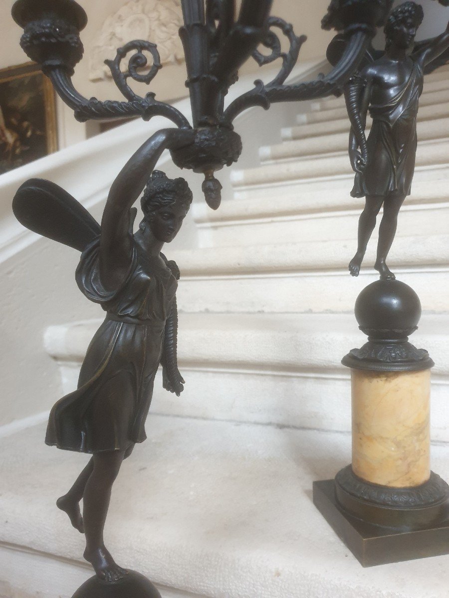 Pair Of Large Candelabra In Bronze And Marble Circa 1830-photo-1