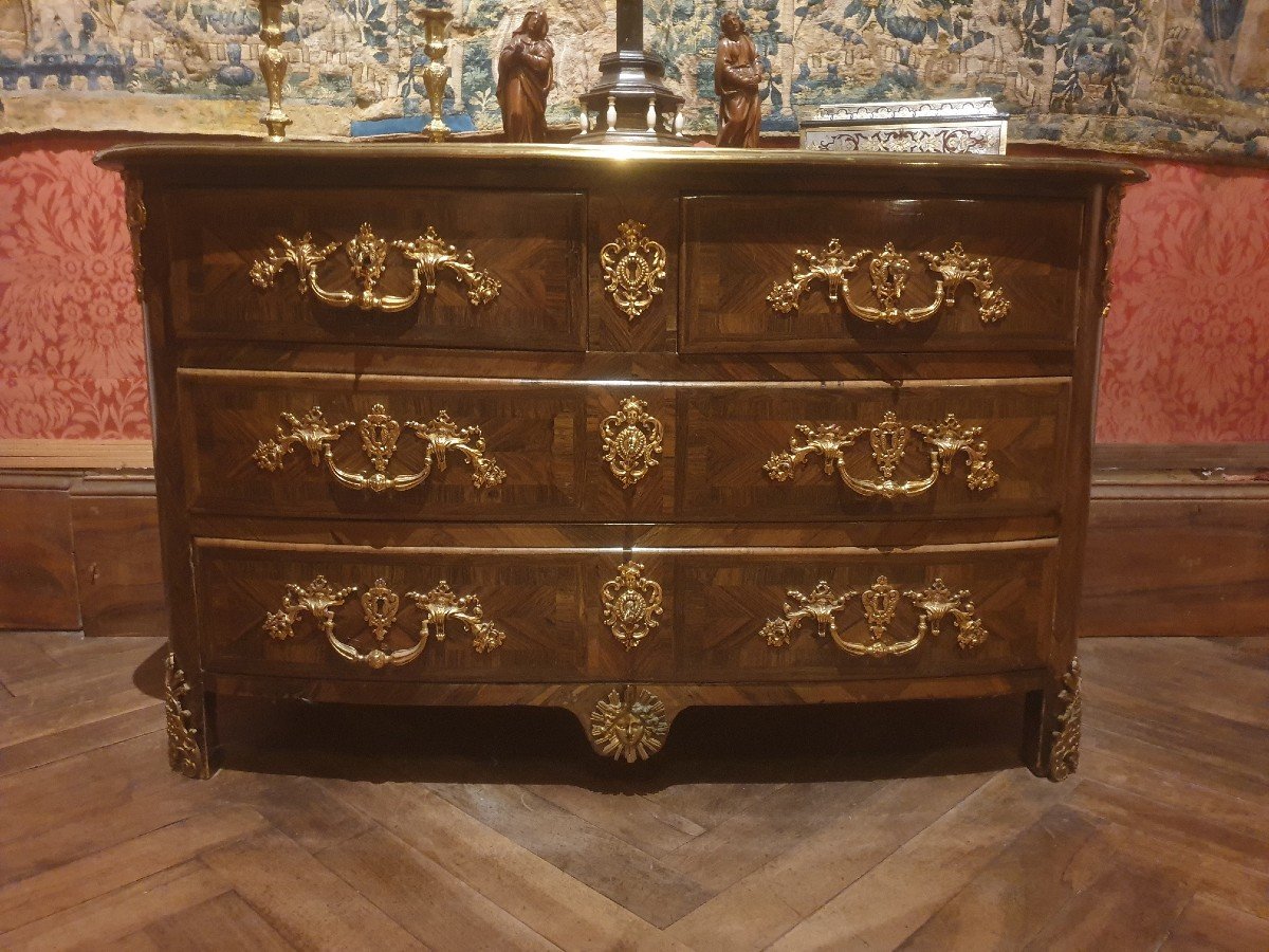 Chest Of Drawers In Marquetry Of Violette Wood, Louis XIV Period-photo-2