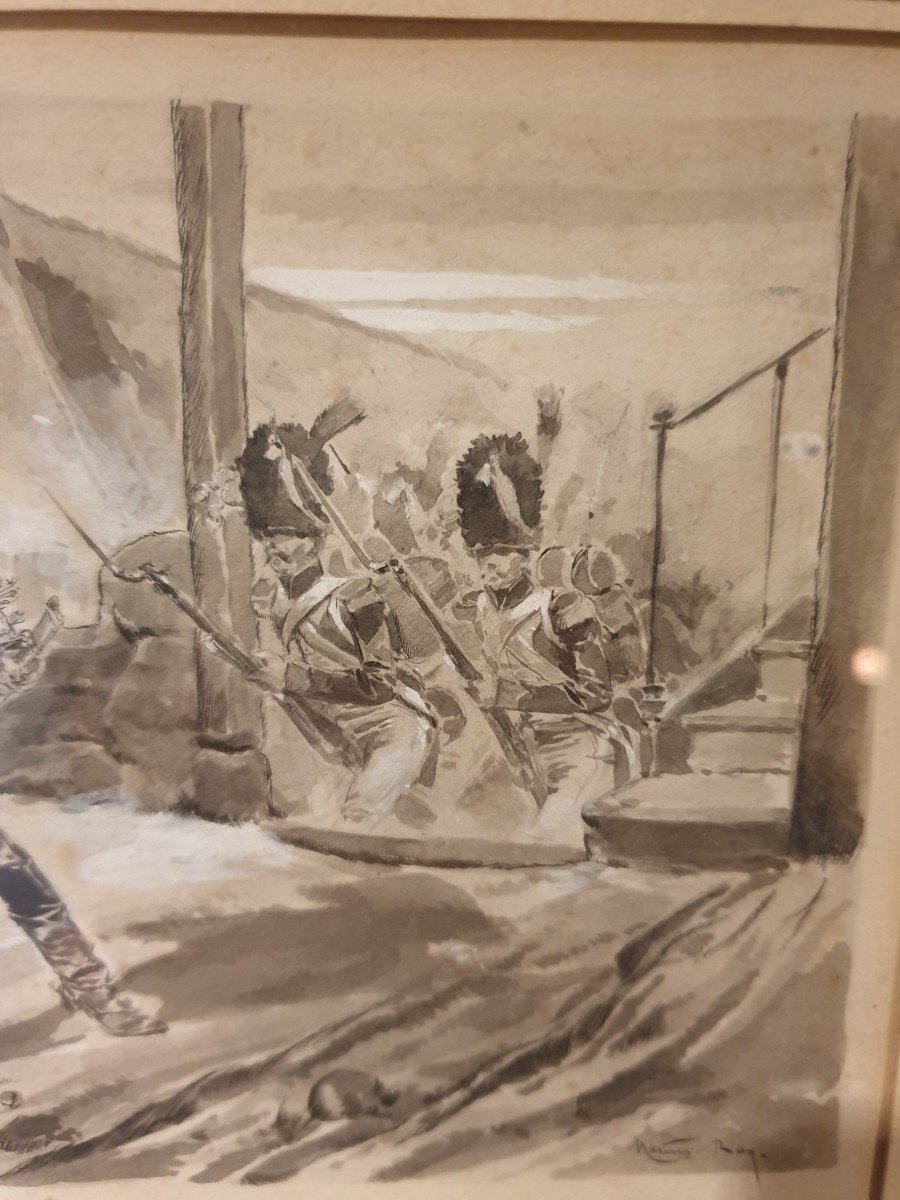 19th Century Drawing Assault By General Cambronne-photo-4