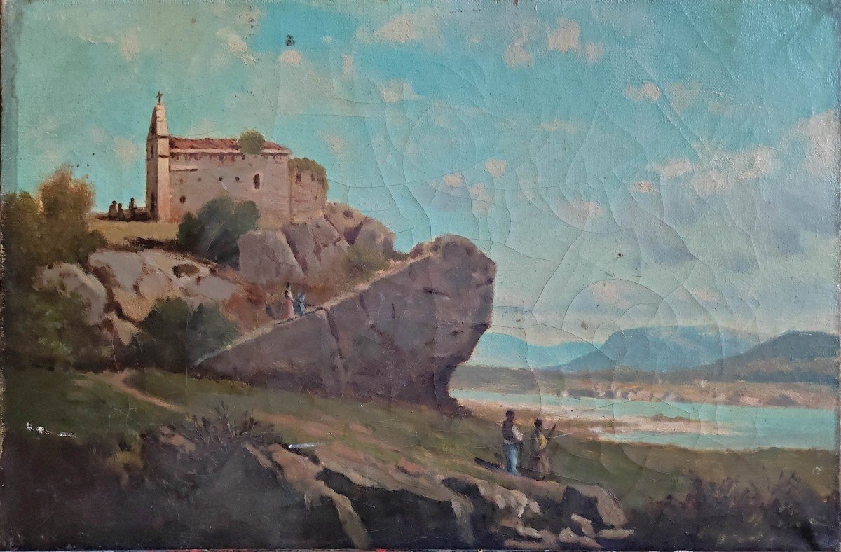 Animated Landscape Painting First Half 19th Century