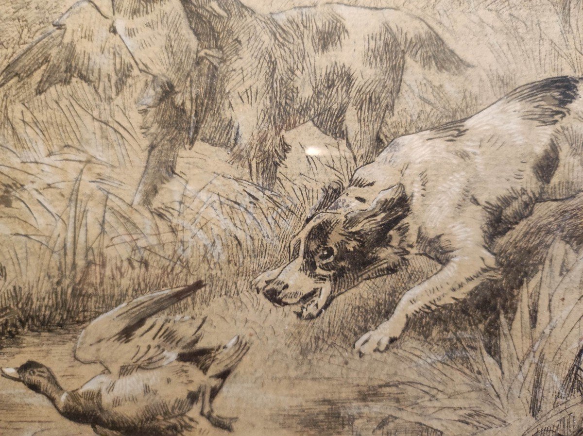 Hunting Drawing, Edmond Maire 19th Century-photo-2