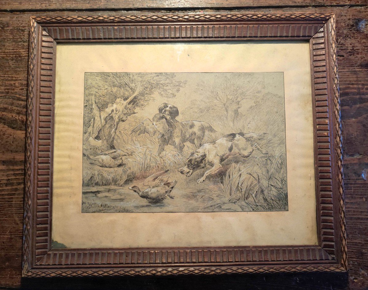 Hunting Drawing, Edmond Maire 19th Century-photo-4