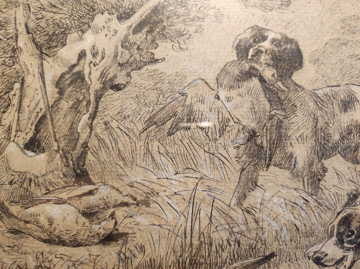 Hunting Drawing, Edmond Maire 19th Century-photo-2