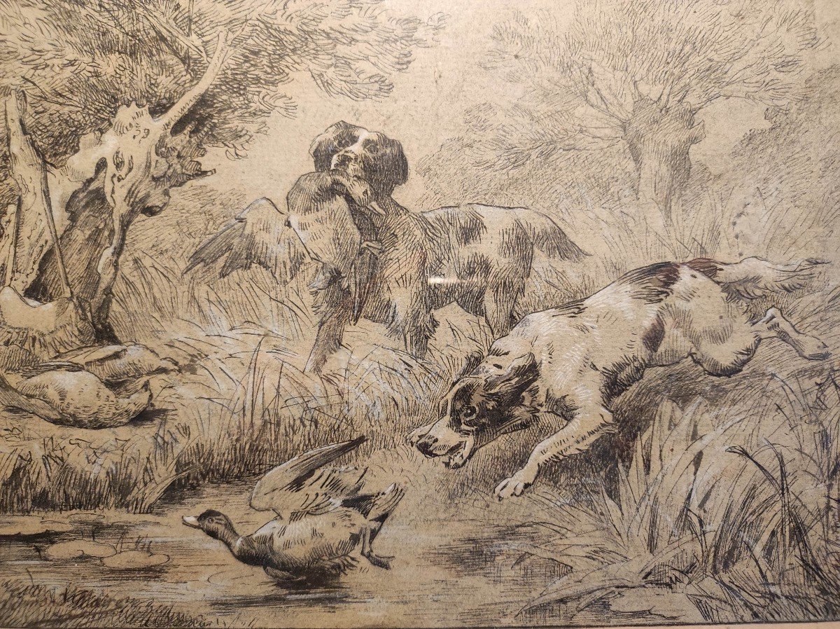 Hunting Drawing, Edmond Maire 19th Century