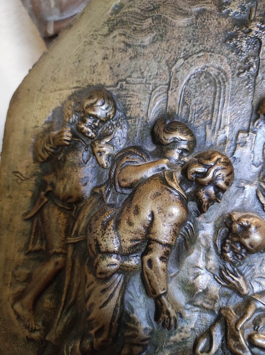 Plaque En Bronze XVIIème Adoration Des Bergers-photo-3
