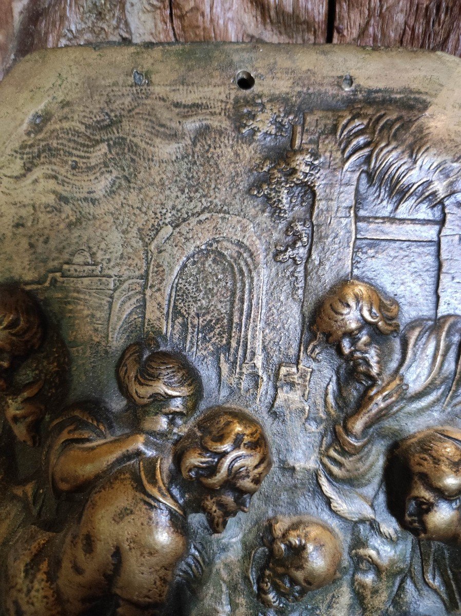 Plaque En Bronze XVIIème Adoration Des Bergers-photo-2