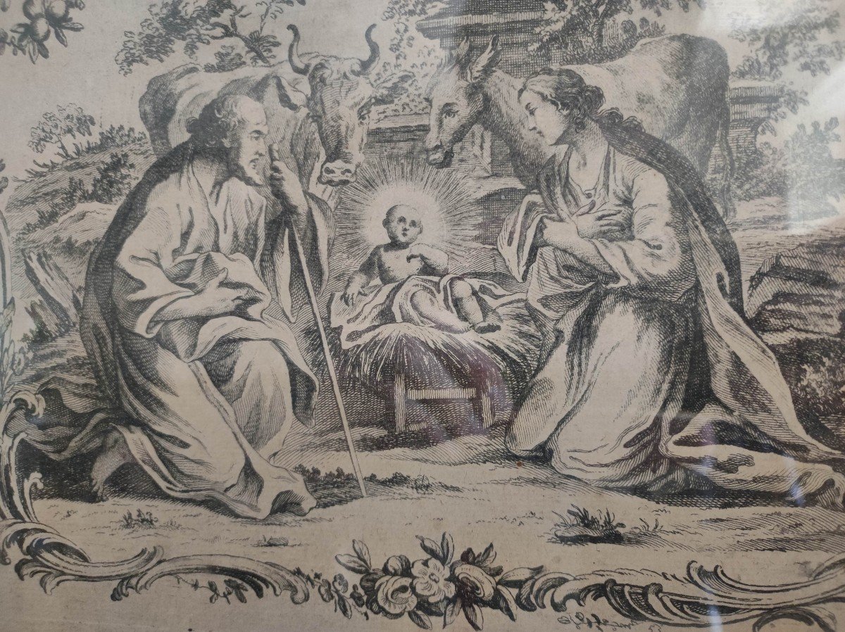 Gravure Encadrée La Nativité XVIIIème Siècle-photo-3