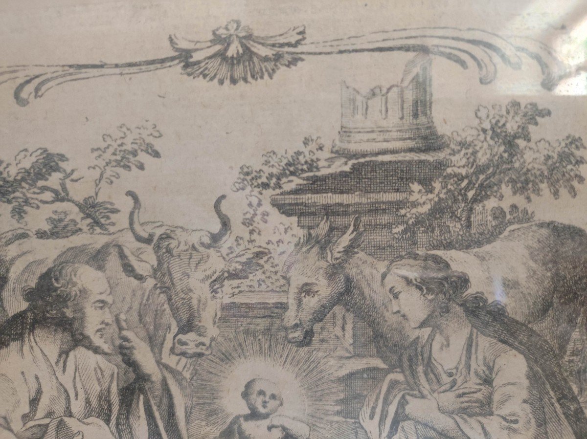 Gravure Encadrée La Nativité XVIIIème Siècle-photo-4