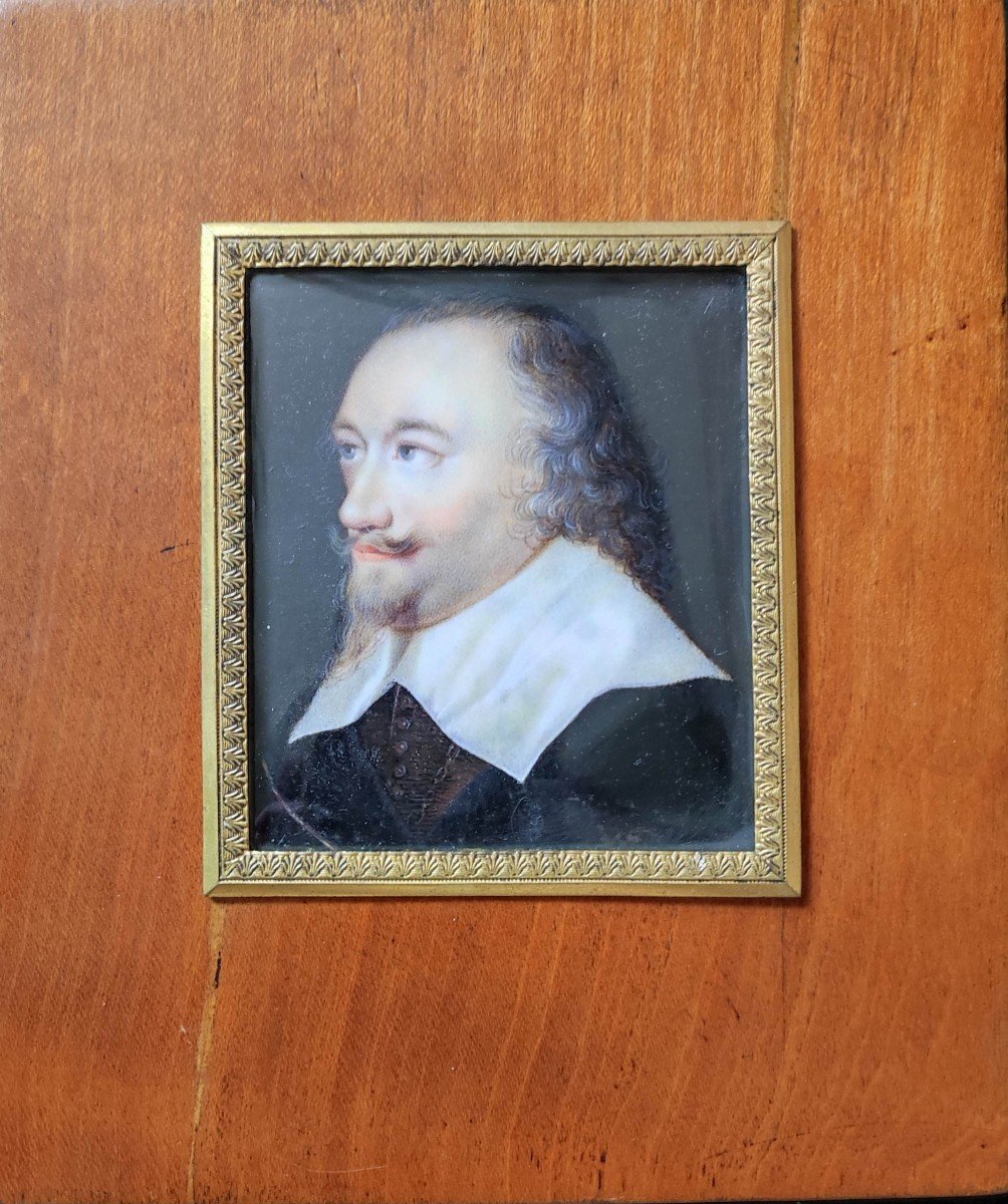 Fine Miniature Circa 1830, Portrait Of A Man From The 17th Century-photo-2