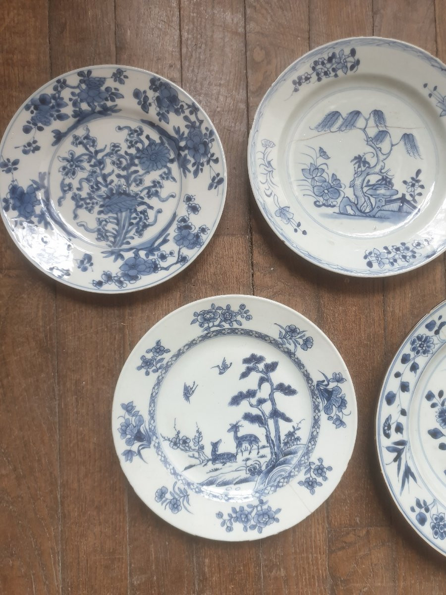 Lot de 7 porcelaines de Chine blanc bleu XVIIIème-photo-2