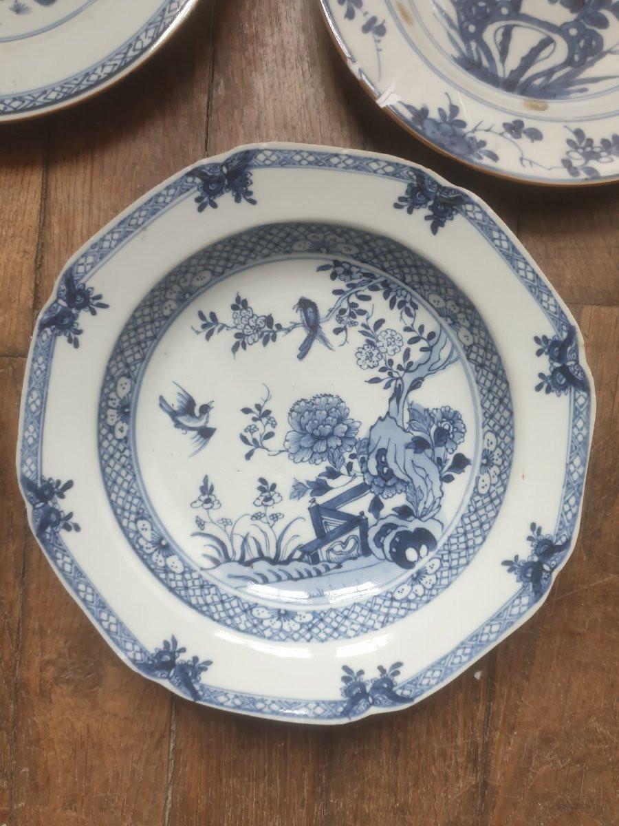 Lot de 7 porcelaines de Chine blanc bleu XVIIIème-photo-1