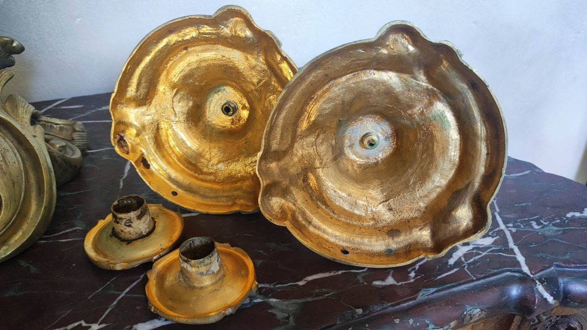 Paire de flambeaux bronze doré d'époque Louis XV-photo-4