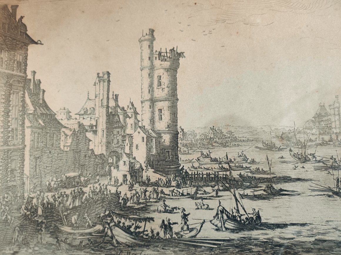 Jacques CALLOT, Vue du Louvre, eau-forte XVIIème-photo-2