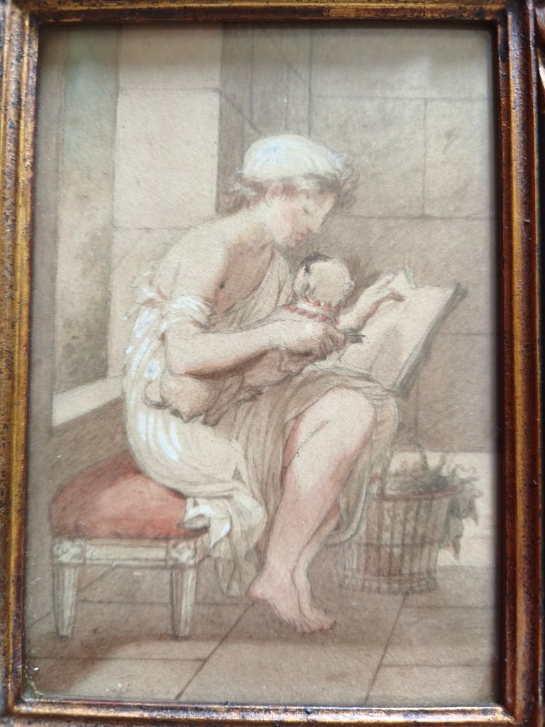 Drawing Of A Young Girl With A Pug, Late 18th Century-photo-2