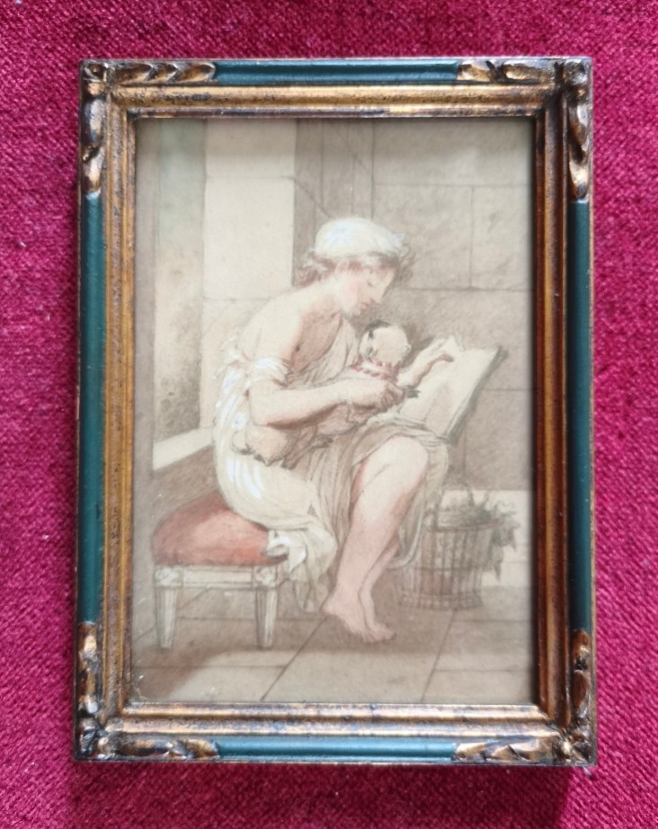 Drawing Of A Young Girl With A Pug, Late 18th Century