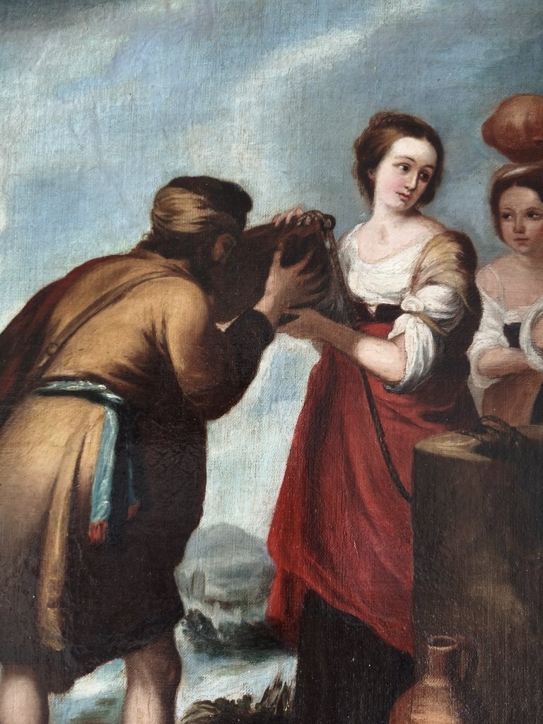 Rebecca And Eliezer, Oil On Canvas, Late 18th Century-photo-2