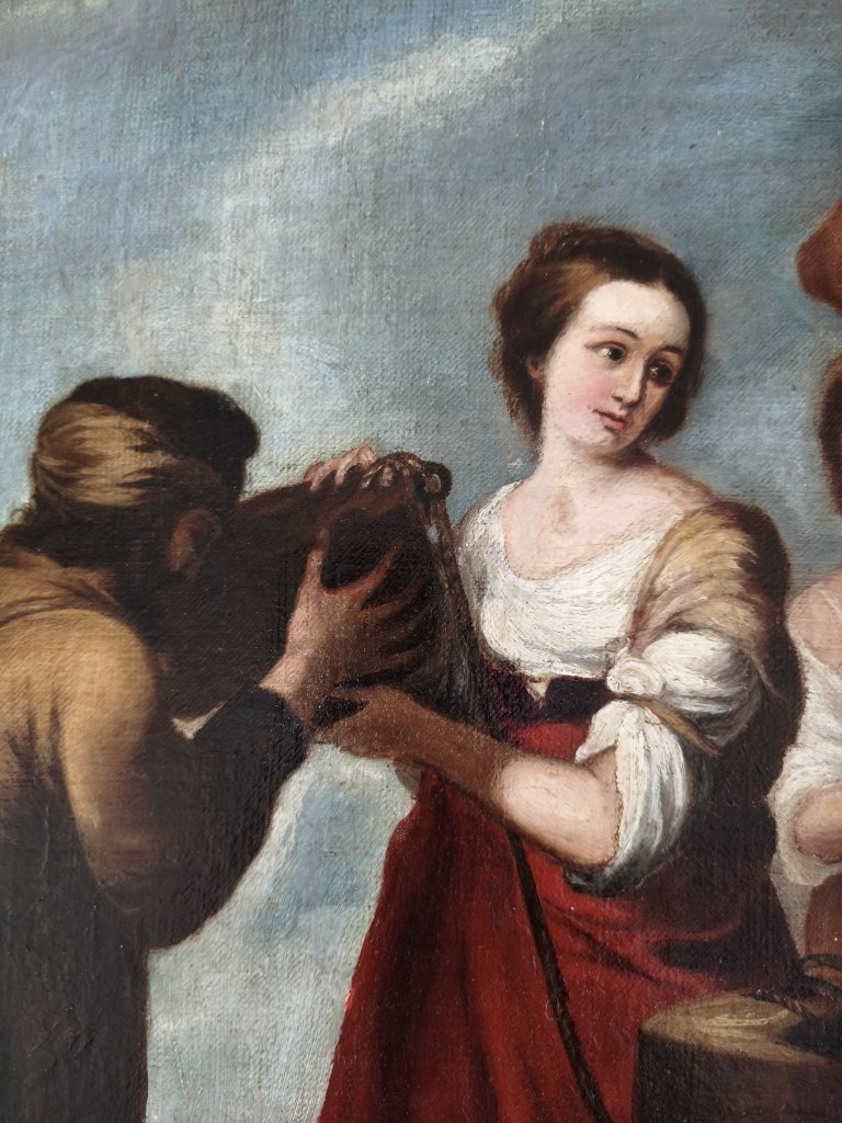 Rebecca And Eliezer, Oil On Canvas, Late 18th Century-photo-2