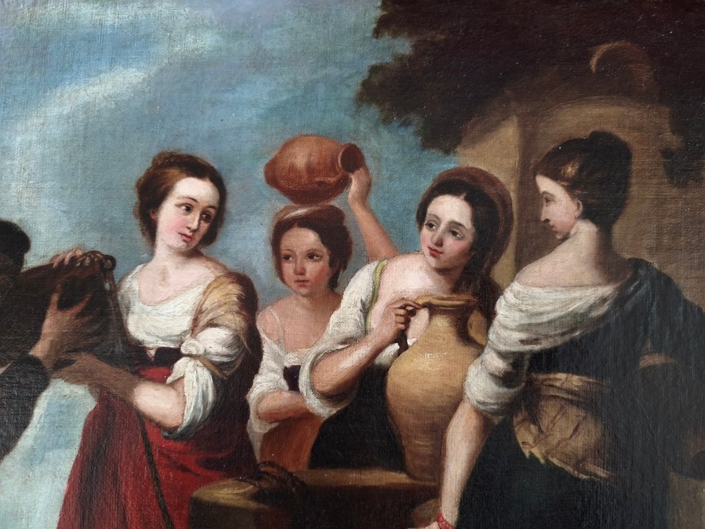 Rebecca And Eliezer, Oil On Canvas, Late 18th Century-photo-6