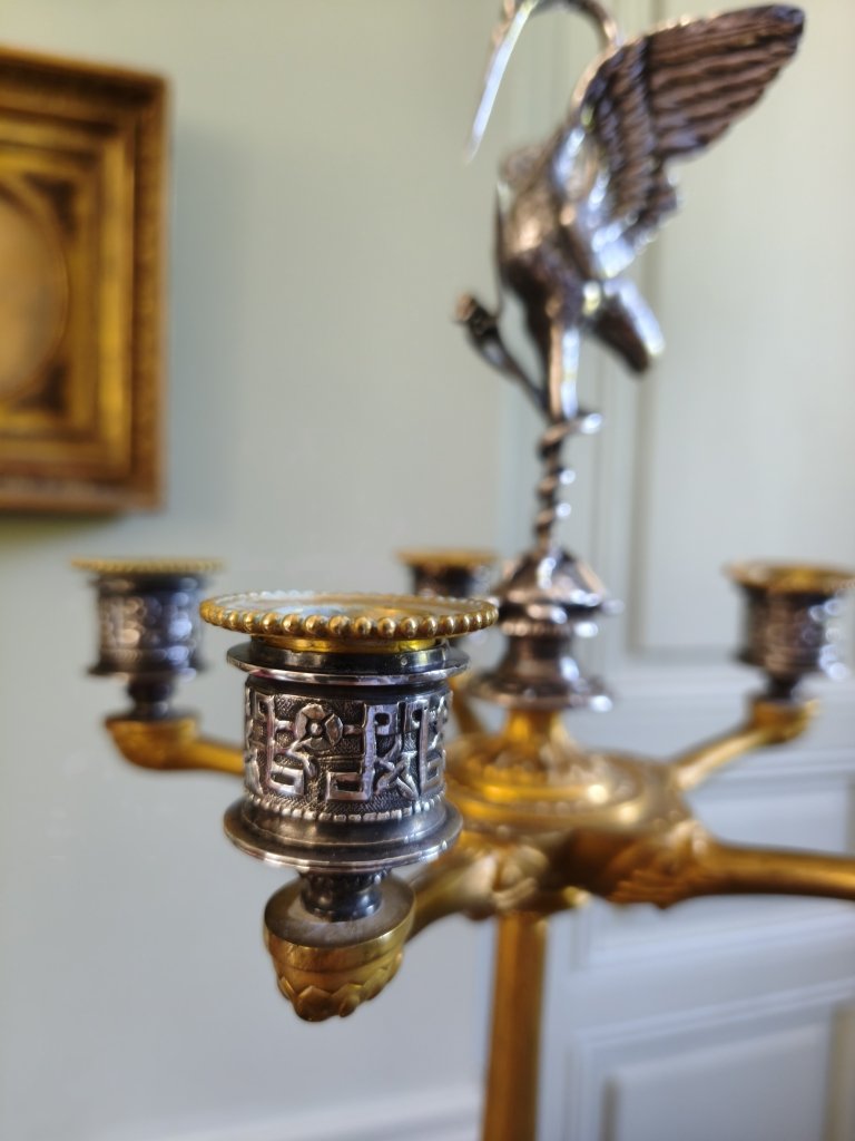 Japonisme, paire d'importants candélabres d'une grande maison parisienne-photo-3