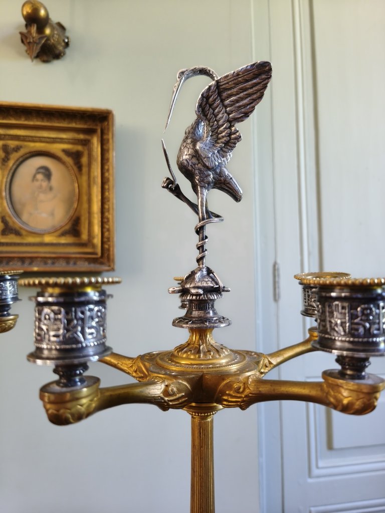 Japonisme, paire d'importants candélabres d'une grande maison parisienne-photo-4