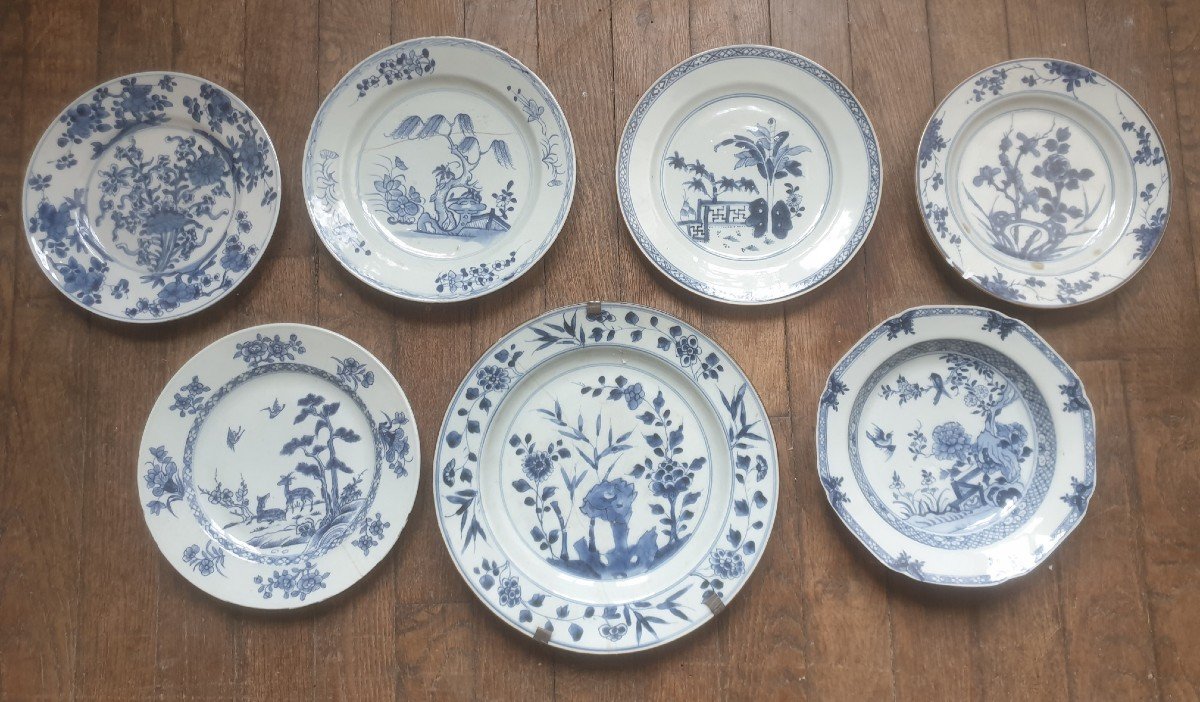 Lot Of 7 China Porcelain White Blue Eighteenth