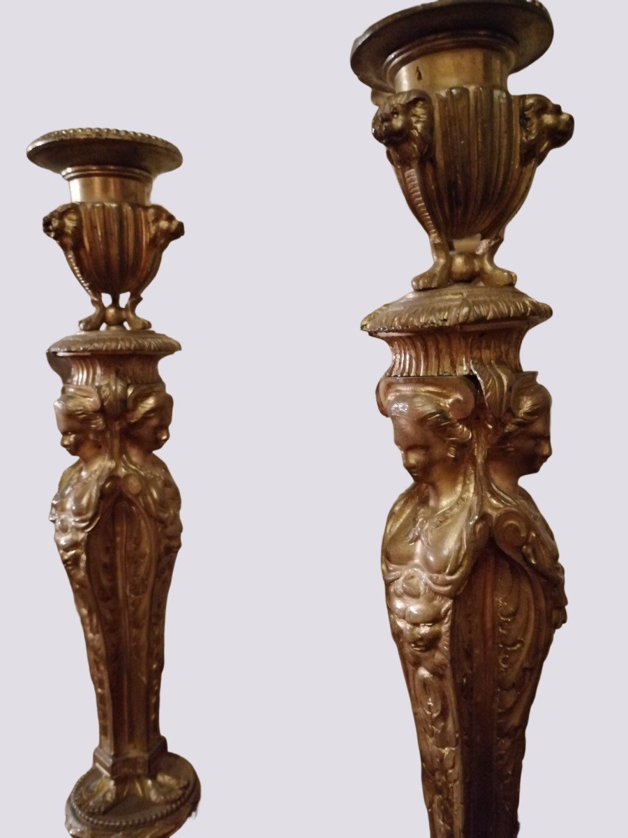 Pair Of Candlesticks In Gilt Bronze After François Rémond-photo-2