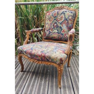 Large Queen Armchair Attr. In Watercress