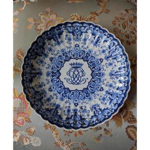 18th Century Lille Earthenware Dish With Monogram
