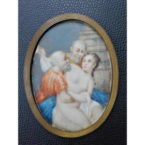 Suzanne et les vieillards, miniature sur ivoire XVIIème