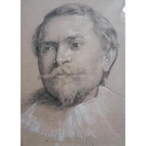Dessin, portrait d'homme flamand style XVIIème