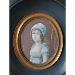 Charlotte Corday, Miniature Fin XVIIIème Signée Violet