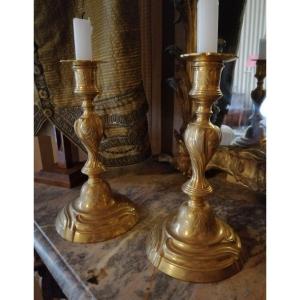 Pair Of Louis XV Gilt Bronze Candlesticks