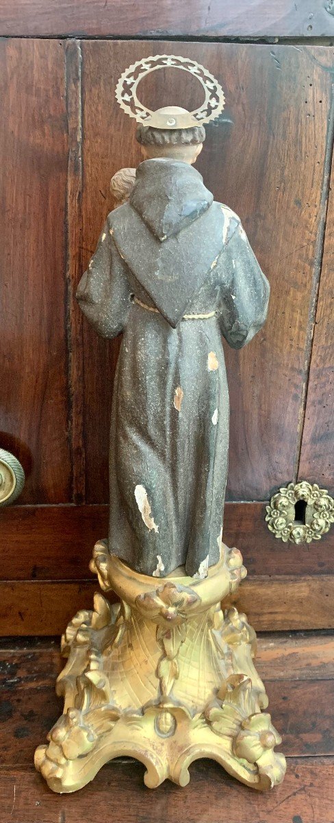 Saint Antoine. Sculpture En Bois Polychrome. Ecole De Grenade Du XIXe Siècle.-photo-1