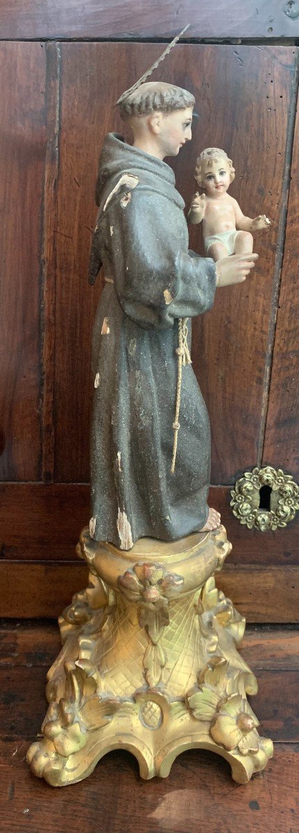 Saint Antoine. Sculpture En Bois Polychrome. Ecole De Grenade Du XIXe Siècle.-photo-3