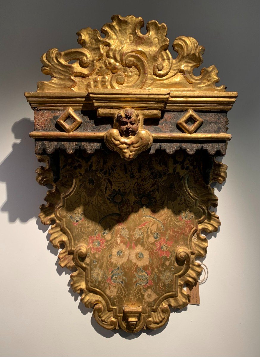 Andalusian Work, Canopy In Carved Wood, Gilded And Polychrome, 18th Century.