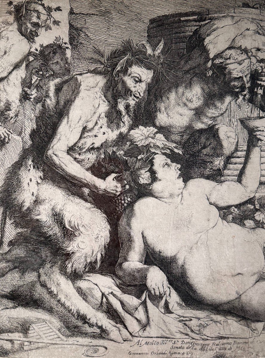 The Drunken Silenus. Engraving 268 X 346 Mm, Cut From The Frame Of The Plate. Year 1628.-photo-2