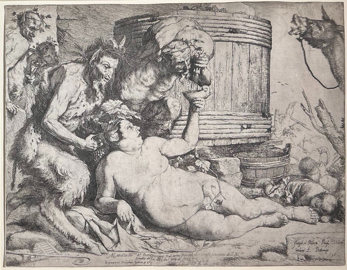 The Drunken Silenus. Engraving 268 X 346 Mm, Cut From The Frame Of The Plate. Year 1628.
