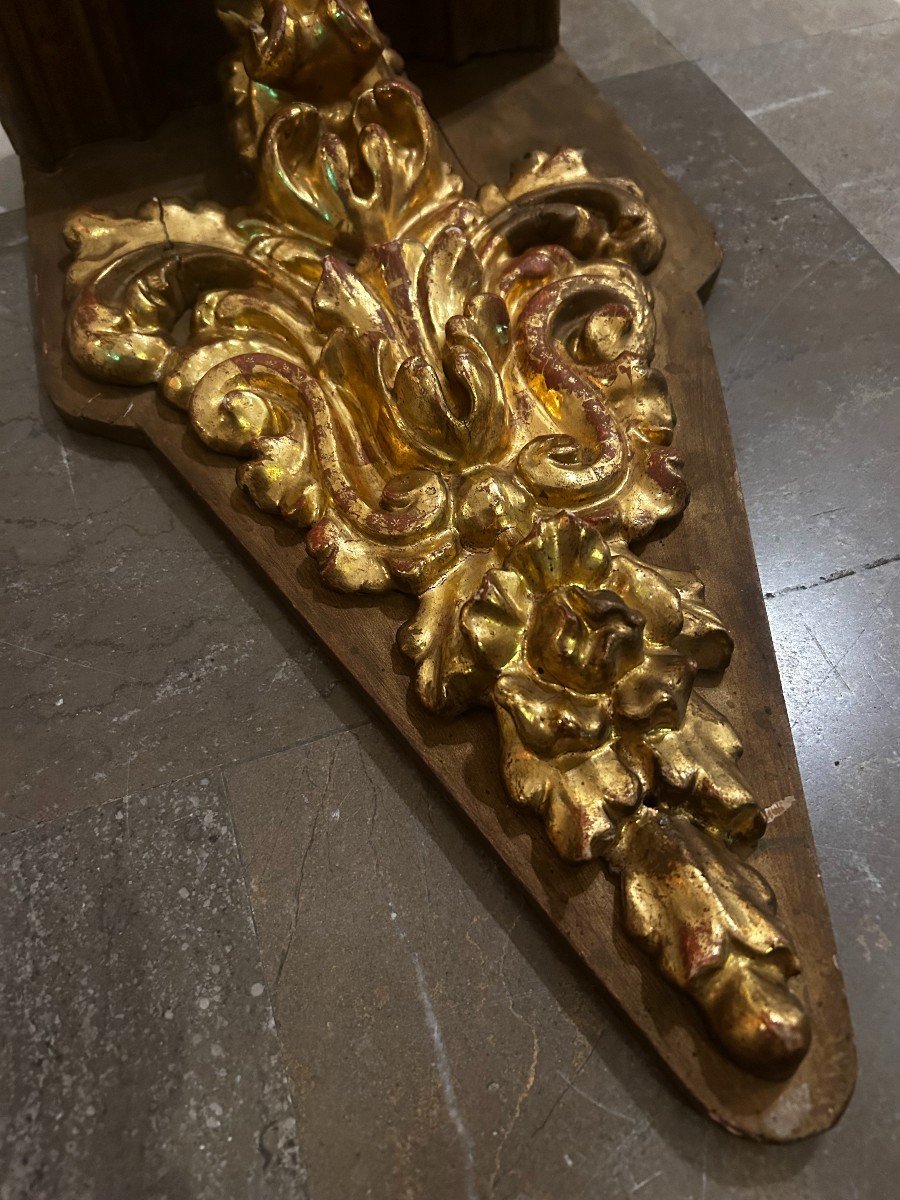 Corbel In Carved And Gilded Wood. Spanish Work From The 18th Century-photo-2