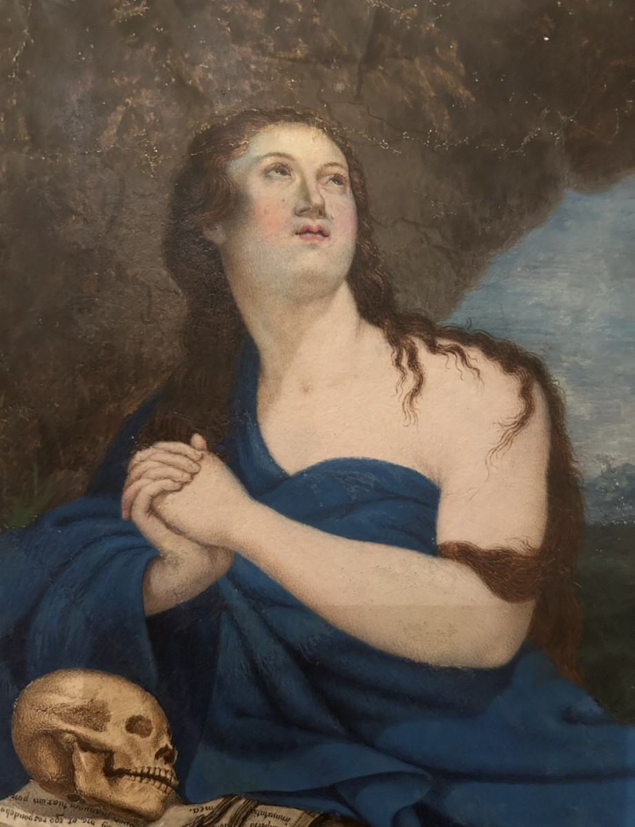 École espagnole Madeleine pénitente, détrempe sur vélin, 240 × 180 mm, fin du XVIIIᵉ siècle-photo-3