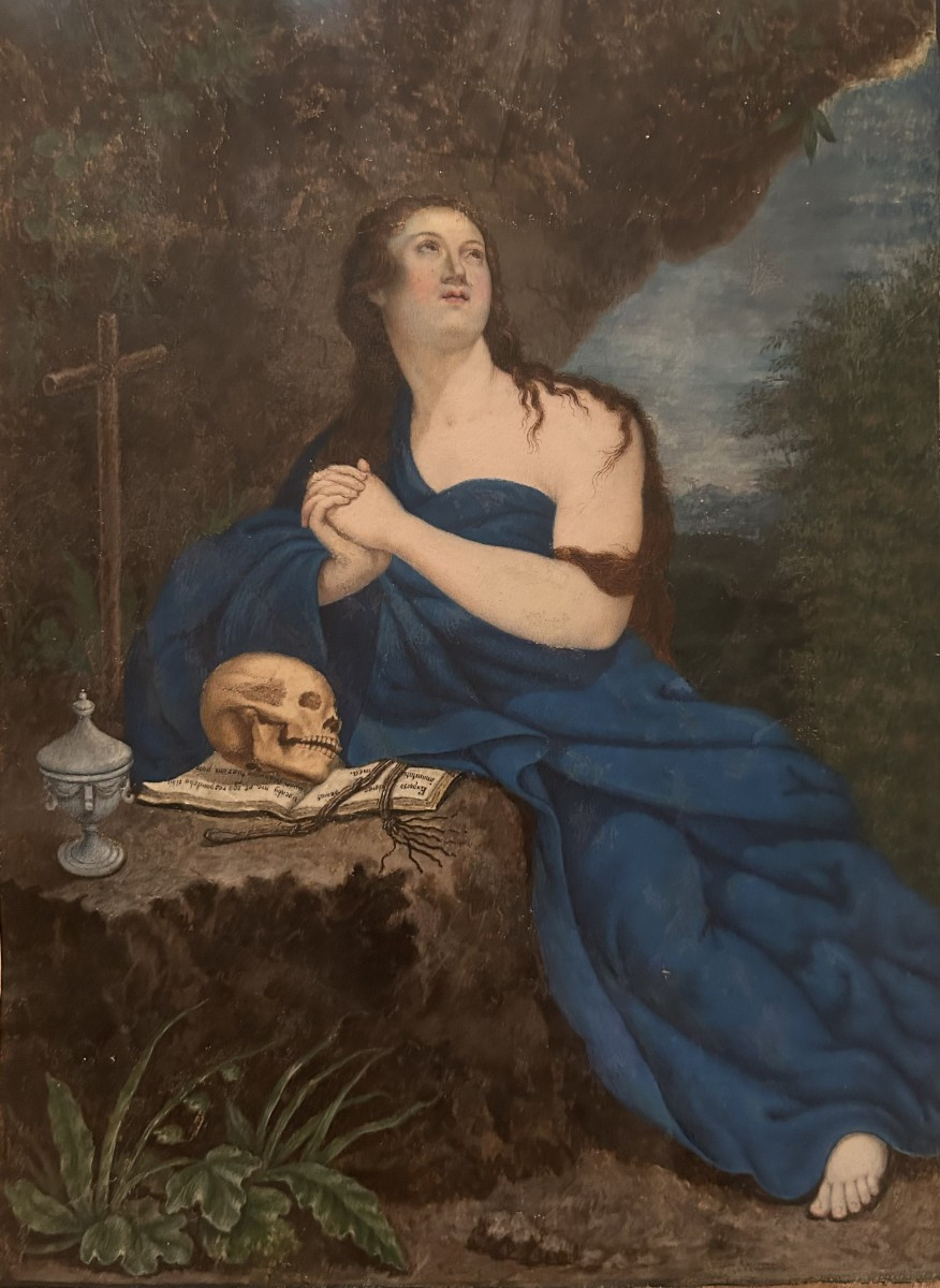 École espagnole Madeleine pénitente, détrempe sur vélin, 240 × 180 mm, fin du XVIIIᵉ siècle