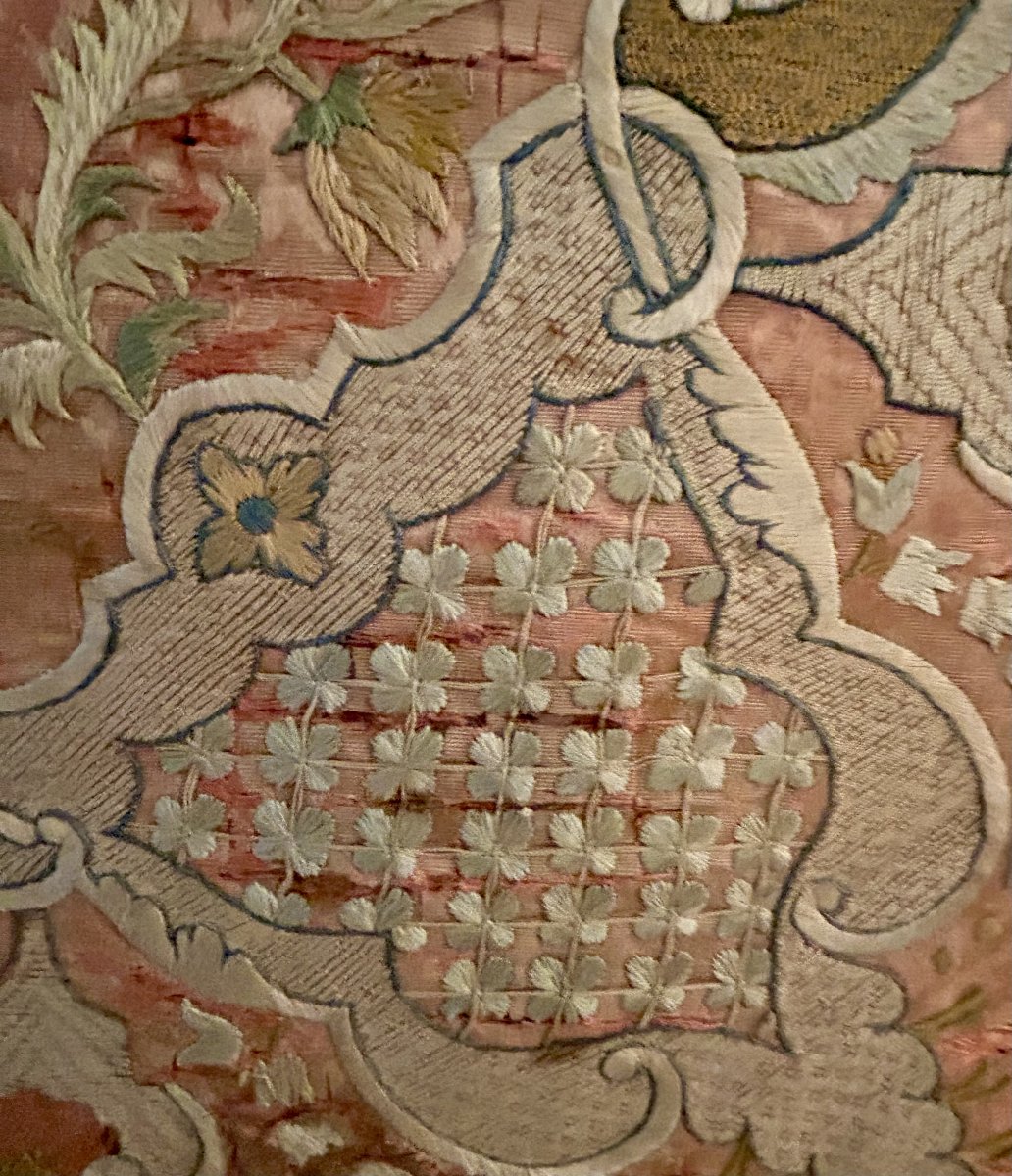 Textile Piece In Embroidered Silk, Spanish Work, Circa 1730–1760.-photo-5