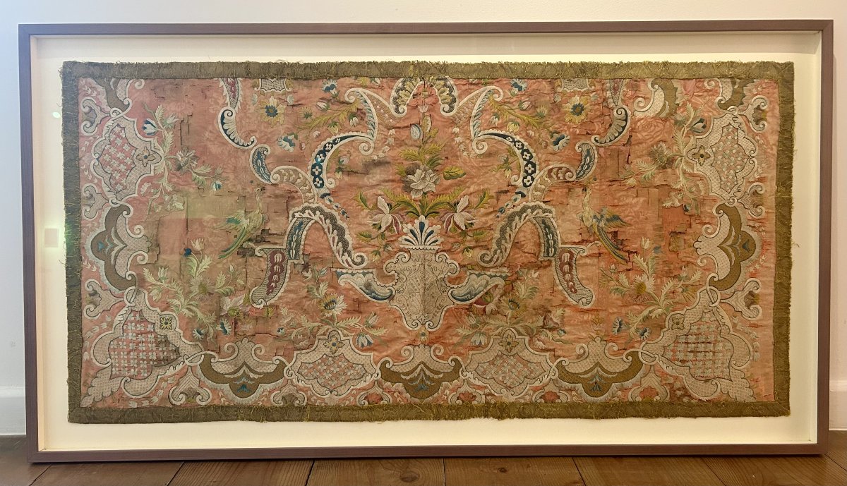 Textile Piece In Embroidered Silk, Spanish Work, Circa 1730–1760.