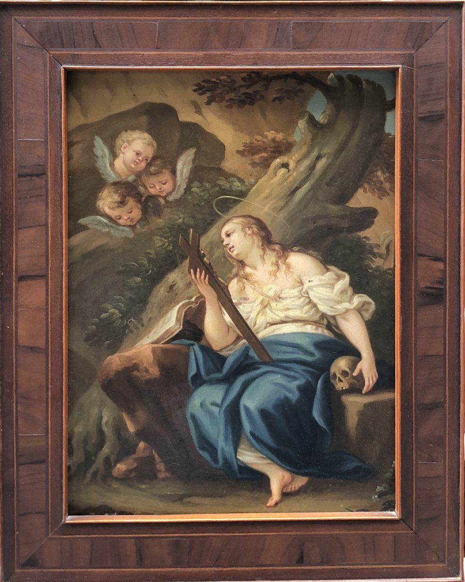 Marie-Madeleine pénitente, huile sur cuivre, Italie, XVIIe siècle-photo-2