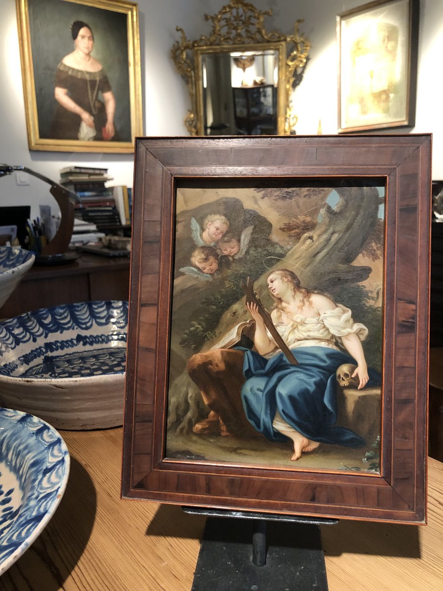 Marie-Madeleine pénitente, huile sur cuivre, Italie, XVIIe siècle-photo-1
